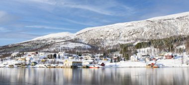 Kar, Noel zamanı Trom yakınlarında Norveç fiyortlarını kaplamıştı. Kuzey Norveç 'te Kuzey Kutup Dairesi üzerinde güneşli bir kış günü