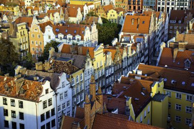 Aerial panoramic view of the Historical Old City of Gdansk. Red rooftops and colorful house clipart