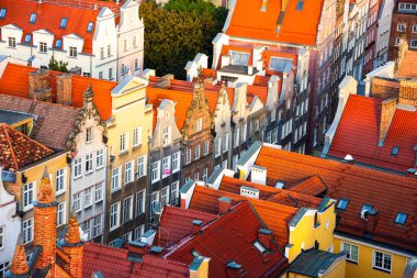 Aerial panoramic view of the Historical Old City of Gdansk. Red rooftops and colorful house clipart