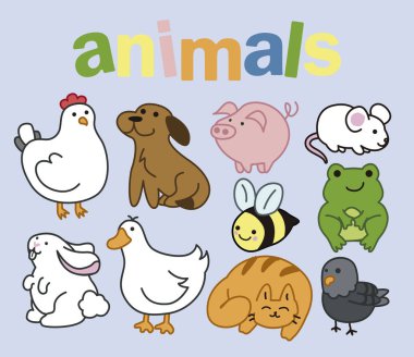 conjunto de ilustracion de animales domesticos y de la granja