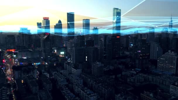 Business Communication Network City Background Localization Icons Connected Futuristic City — Stock Video