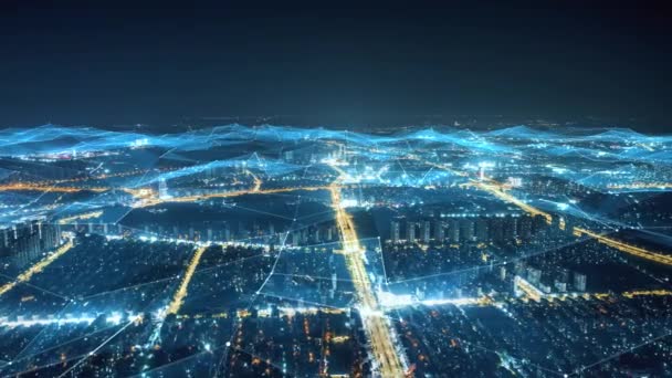 Rede Negócios Comunicação Contexto Cidade Ícones Localização Uma Cidade Futurista — Vídeo de Stock