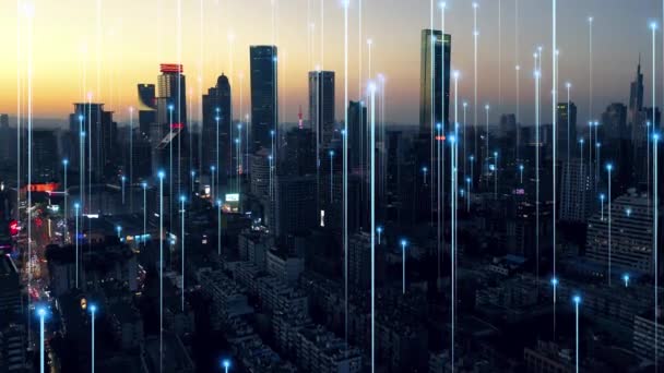 ワイヤレスネットワーク接続の概念を持つ近代的な都市 — ストック動画