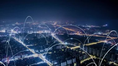 abstract cityscape view with blue arches. concept of global business and connection