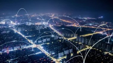 abstract cityscape view with blue arches. concept of global business and connection