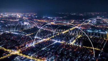 abstract cityscape view with blue arches. concept of global business and connection