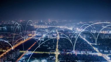 abstract cityscape view with blue arches. concept of global business and connection