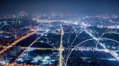 abstract cityscape view with blue arches. concept of global business and connection