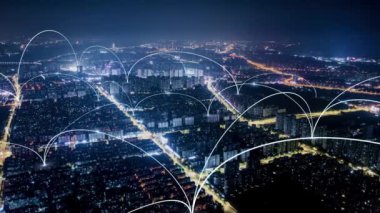 abstract cityscape view with blue arches. concept of global business and connection