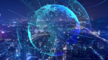 3d footage of earth globe with data analytics style HUD, big data of cyber technology concept