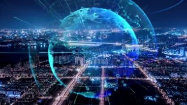 3d footage of earth globe with data analytics style HUD, big data of cyber technology concept