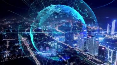 3d footage of earth globe with data analytics style HUD, big data of cyber technology concept