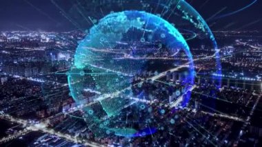 3d footage of earth globe with data analytics style HUD, big data of cyber technology concept