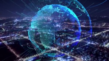 3d footage of earth globe with data analytics style HUD, big data of cyber technology concept