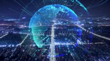 3d footage of earth globe with data analytics style HUD, big data of cyber technology concept