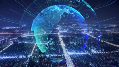 3d footage of earth globe with data analytics style HUD, big data of cyber technology concept