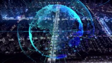 3d footage of earth globe with data analytics style HUD, big data of cyber technology concept