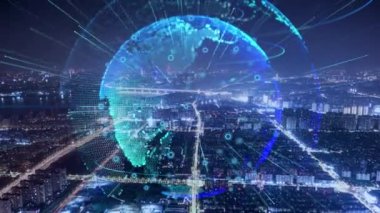 3d footage of earth globe with data analytics style HUD, big data of cyber technology concept