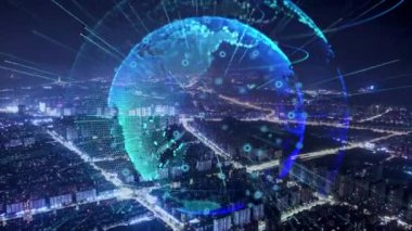 3d footage of earth globe with data analytics style HUD, big data of cyber technology concept