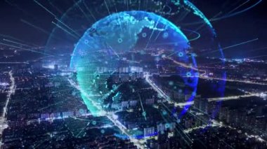 3d footage of earth globe with data analytics style HUD, big data of cyber technology concept