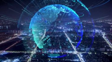 3d footage of earth globe with data analytics style HUD, big data of cyber technology concept