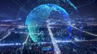 3d footage of earth globe with data analytics style HUD, big data of cyber technology concept