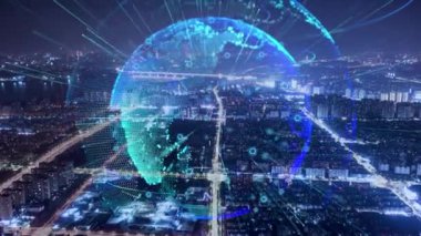 3d footage of earth globe with data analytics style HUD, big data of cyber technology concept