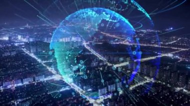 3d footage of earth globe with data analytics style HUD, big data of cyber technology concept