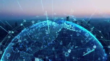 3d footage of earth globe with data analytics style HUD, big data of cyber technology concept