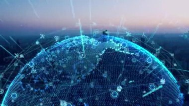 3d footage of earth globe with data analytics style HUD, big data of cyber technology concept