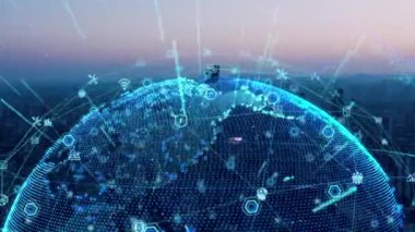 3d footage of earth globe with data analytics style HUD, big data of cyber technology concept