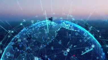 3d footage of earth globe with data analytics style HUD, big data of cyber technology concept