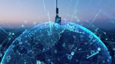 3d footage of earth globe with data analytics style HUD, big data of cyber technology concept