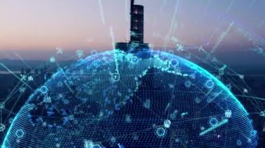 3d footage of earth globe with data analytics style HUD, big data of cyber technology concept