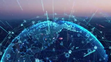 3d footage of earth globe with data analytics style HUD, big data of cyber technology concept