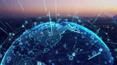 3d footage of earth globe with data analytics style HUD, big data of cyber technology concept