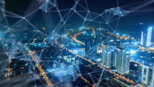 Inteligentna Panorama Miasta Connected Futurystyczna Koncepcja Sieci Technologia Miejska — Wideo stockowe