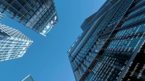 Imágenes Vista Inferior Edificios Comerciales Frente Cielo Azul Con Efecto — Vídeos de Stock