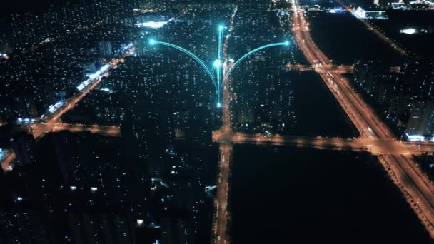 Έξυπνος Δικτυωμένος Ουρανός Της Πόλης Futuristic Network Concept Τεχνολογία Πόλης — Αρχείο Βίντεο