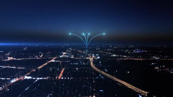 Smart Skyline Della Città Connessa Concetto Rete Futuristico Tecnologia Della — Video Stock