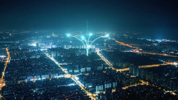 Skyline Ciudad Conectada Inteligente Concepto Red Futurista Ciudad Tecnología — Vídeos de Stock