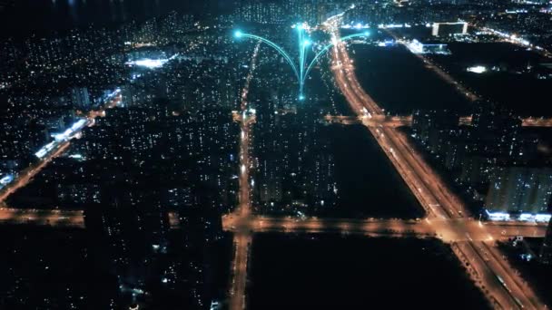 Smart Forbundet Byens Skyline Futuristisk Netværk Koncept City Technology – Stock-video