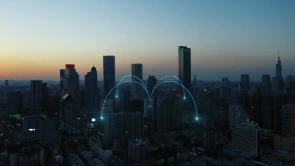 Skyline Ciudad Conectada Inteligente Concepto Red Futurista Ciudad Tecnología — Vídeo de stock