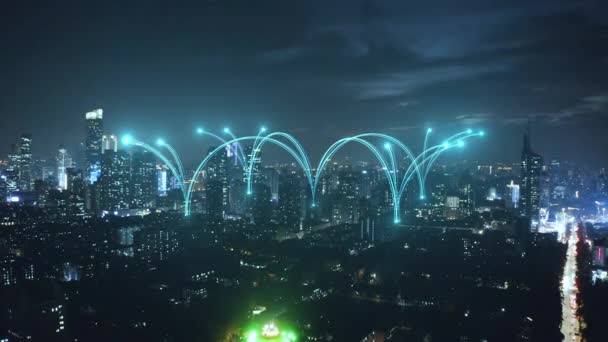Smart Connected City Skyline Futuristic Network Concept City Technology — Stock Video