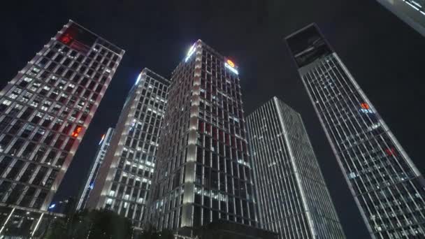 Imagini Jos Vizualizare Clădirilor Afaceri Fața Cerului Noapte Efect Tehnologic — Videoclip de stoc