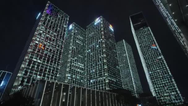 Bottom View Footage Business Buildings Front Night Sky Technology Effect — Stock Video