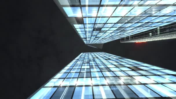 Imágenes Vista Inferior Edificios Comerciales Frente Cielo Nocturno Con Efecto — Vídeos de Stock
