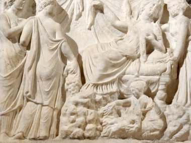 ancient Greek bas-reliefs of the Byzantine era in the temples of the ancient city of Hierapolis close-up