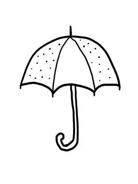 polka dot umbrella, black and white illustration.