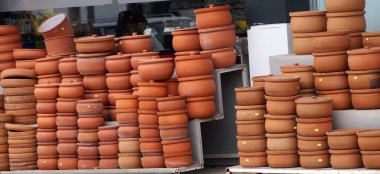 new pottery at a street bazaar in Turkey close-up